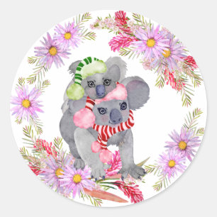 Christmas Koala Botanicals Classic Round Sticker