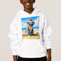 Christmas Koala santa hat on the sunny sandy beach