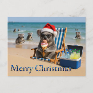Christmas Koala Santa Hat Summer Holiday Postcard