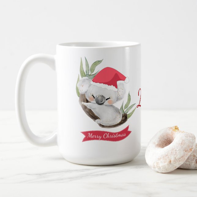 Christmas Koala Watercolor  Coffee Mug (With Donut)