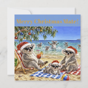Christmas Koalas at the beach Holiday Card