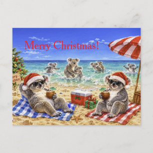 Christmas Koalas at the beach Holiday Postcard
