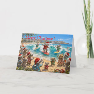 Christmas Koalas Surfing Bondi Beach Holiday Card