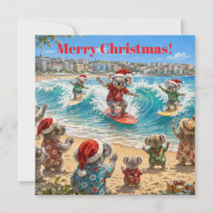 Christmas Koalas Surfing Bondi Beach Holiday Card