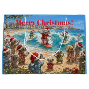 Christmas Koalas Surfing Bondi Beach Large Gift Bag