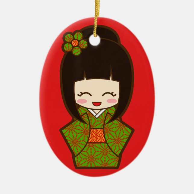 Christmas Kokeshi Ceramic Tree Decoration (Front)