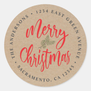 Christmas Kraft Return Address Classic Round Sticker