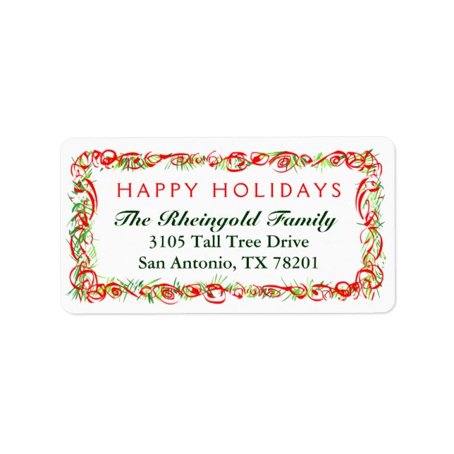 Christmas Label  Happy Holidays Red & Green Border (Front)