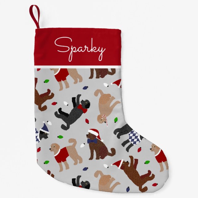Christmas Labradoodle Grey Small Christmas Stocking (Front)