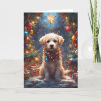 Christmas Labradoodle Puppy Art card
