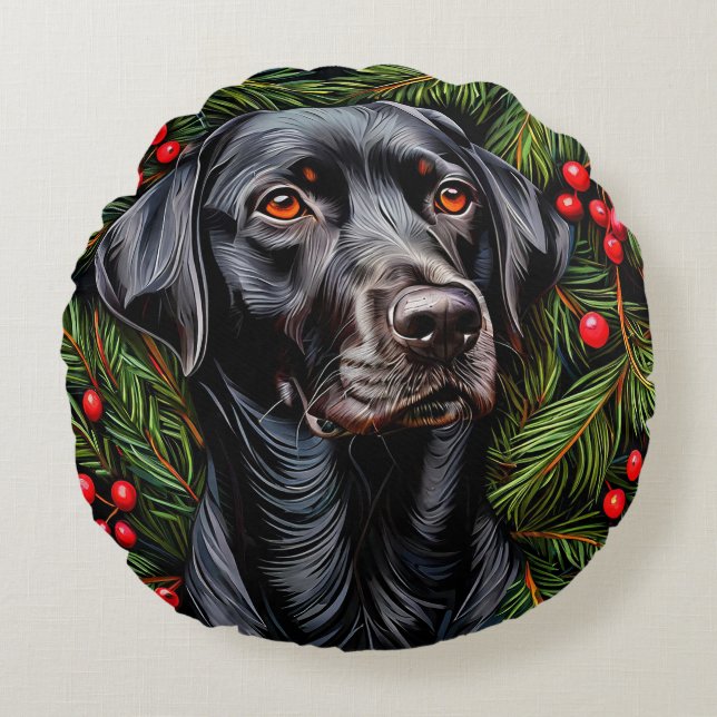 Christmas labrador dog round cushion (Front)