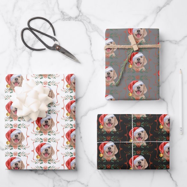 Christmas Labrador Dog Wrapping Paper Sheets (Front)