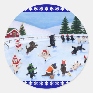 Christmas Labrador Fun Painting Classic Round Sticker