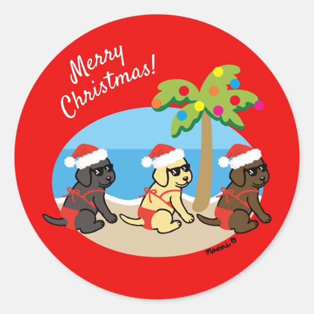 Christmas Labrador Retriever Bikini Girls Classic Round Sticker (Front)