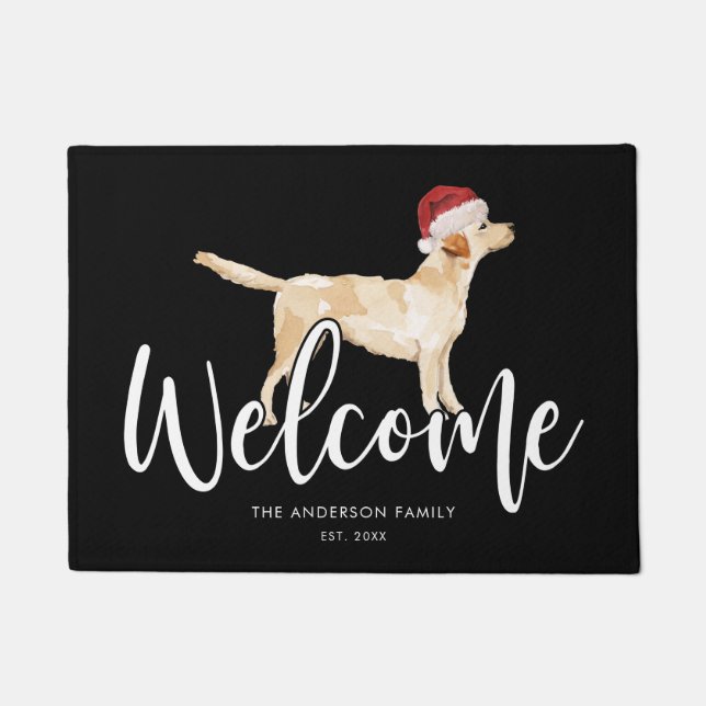 Christmas Labrador Retriever Personalised Black Doormat (Front)