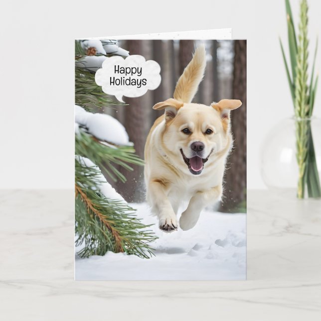 Christmas Labrador Retriever Running In Snow Card (Front)