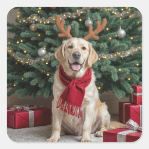 Christmas Labrador Retriever With Antlers Square Sticker
