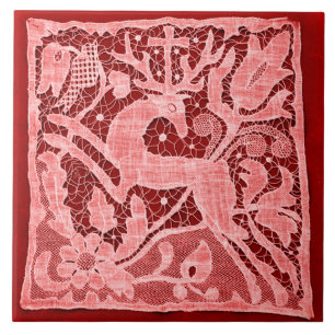 Christmas Lace on Red (Ceramic Tile) Tile