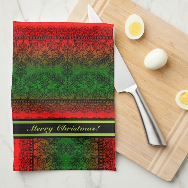 Christmas Lace (Personalised) Tea Towel (Quarter Fold)