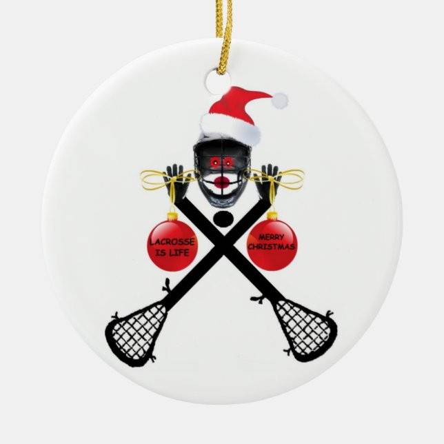 Christmas Lacrosse Ceramic Tree Decoration (Front)