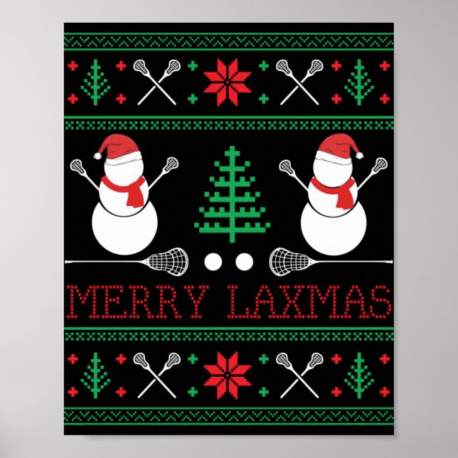Christmas Lacrosse Lax Player Ugly Christmas Xmas  Poster (Front)