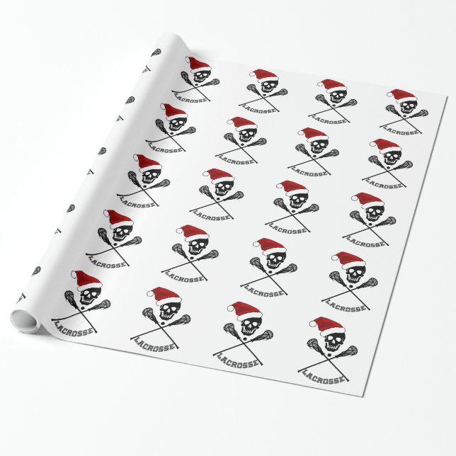 Christmas Lacrosse Sticks Wrapping Paper (Unrolled)