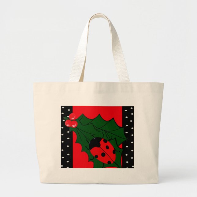 Christmas Lady-bug Large Tote Bag (Front)