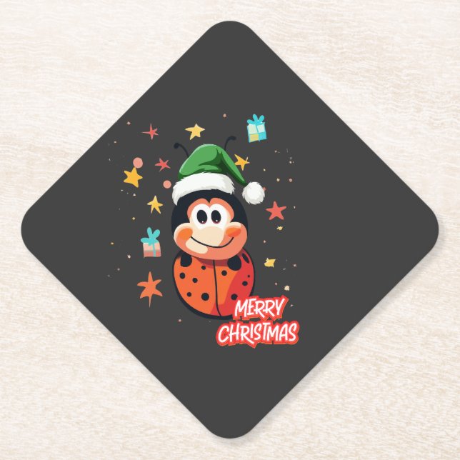 Christmas Ladybug Cheer Paper Coaster (Front)