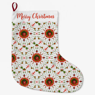 Christmas Ladybug Red, Green, and White Large Christmas Stocking