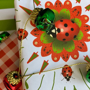 Christmas Ladybug Red Green White 3 Wrapping Paper Sheet