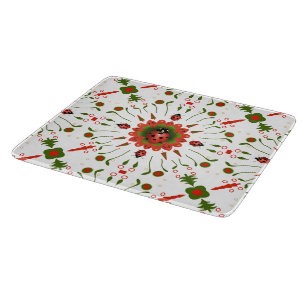 Christmas Ladybug Red White Green Cutting Board