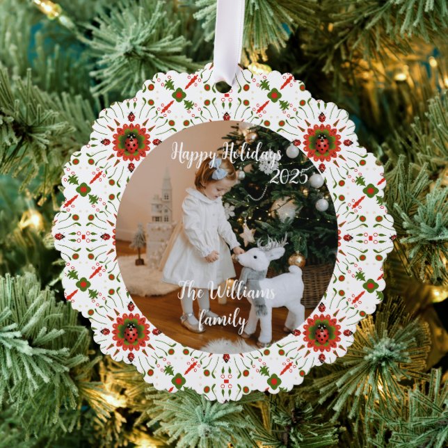 Christmas Ladybug Red White Green Ornament (Insitu (Tree))