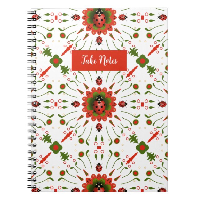 Christmas Ladybug Red, White, Green Spiral Notebook (Front)