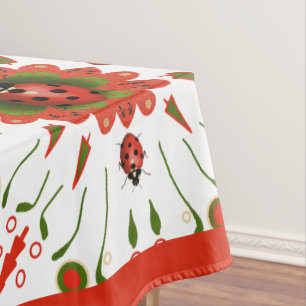 Christmas Ladybug Red White Green Tablecloth
