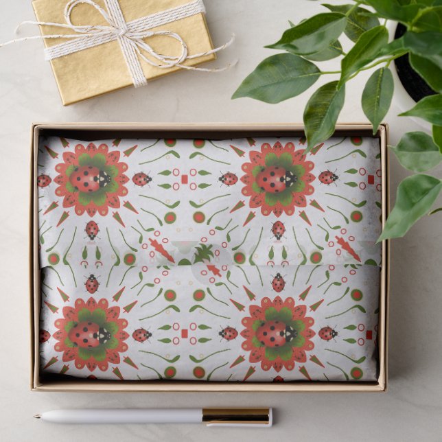 Christmas Ladybug Red White Green Tissue Paper (Gift)