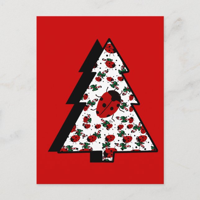 Christmas Ladybug Tree Holiday Postcard (Front)