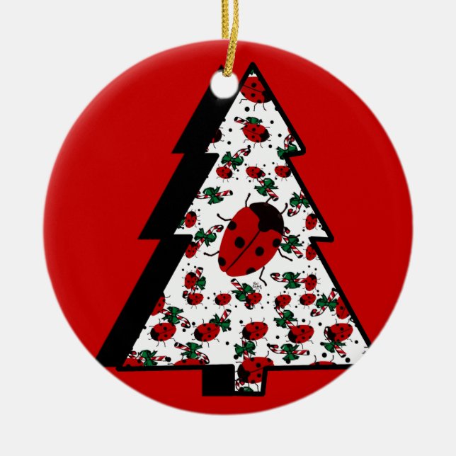 CHRISTMAS LADYBUGS CERAMIC TREE DECORATION (Front)