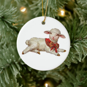 Christmas lamb ceramic tree decoration