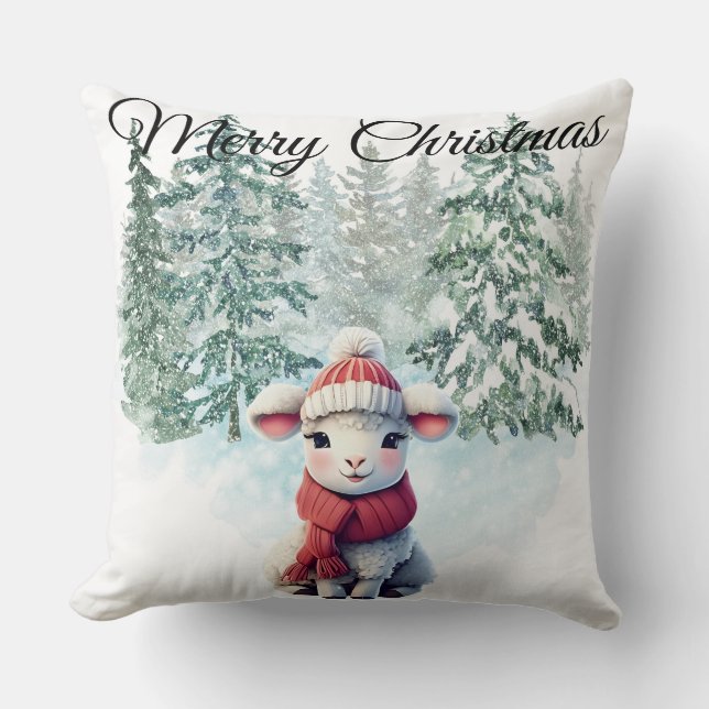 Christmas Lamb Throw Pillow (Front)