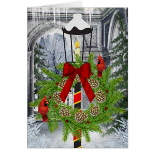 Christmas Lamp with Wreath and Red Cardinal