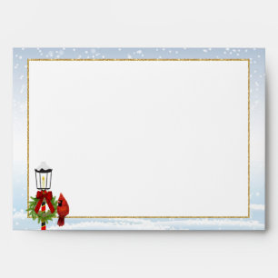 Christmas Lamp with Wreath and Red Cardinal Envelopes