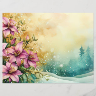 Christmas Landscape and Flowers Scrapbook Paper