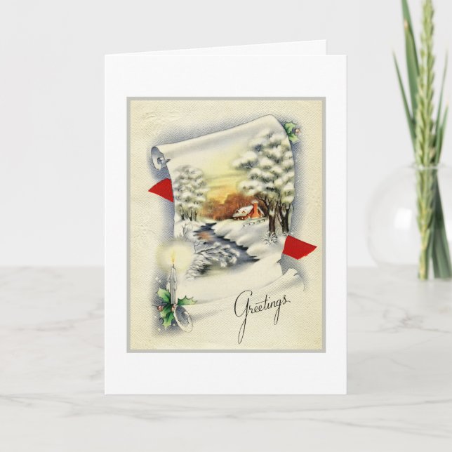 Christmas Landscape Scroll Vintage Holiday Card (Front)