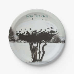 Christmas landscape snow scene original art paper plate