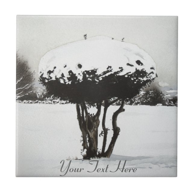 Christmas landscape snow scene original art tile (Front)