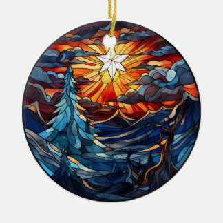 Christmas landscape stained glass style ceramic tree decoration