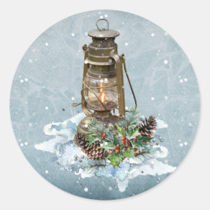 Christmas Lantern in the Snow Classic Round Sticker
