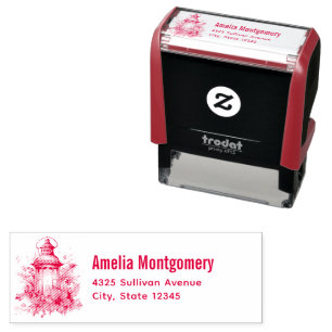 Christmas Lantern Poinsettia and Pine Address Self-inking Stamp