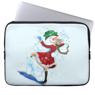 Christmas Laptop Sleeve Snowman and Girl Dance