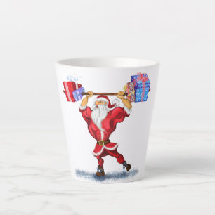 Christmas Latte Mug Bodybuilder Santa with Gifts